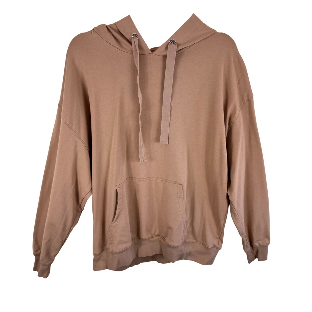 The Drop Women Light Brown Cotton Modal Relaxed Fit Pullover Hoodie Size L